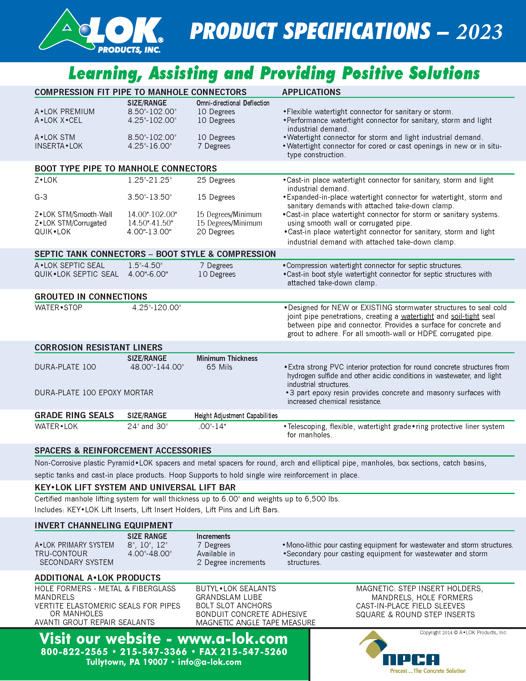 A•LOK Product Specifications